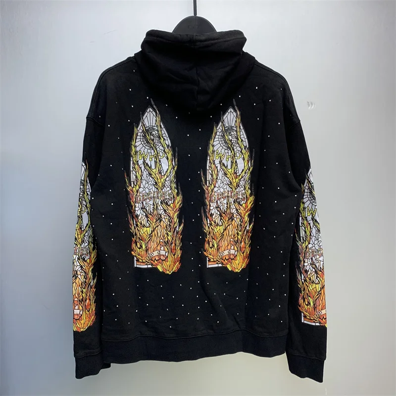 Free shipping pure cotton WHO DECIDES WAR sportswear full of hot pressed diamonds for men and women's casual street clothing