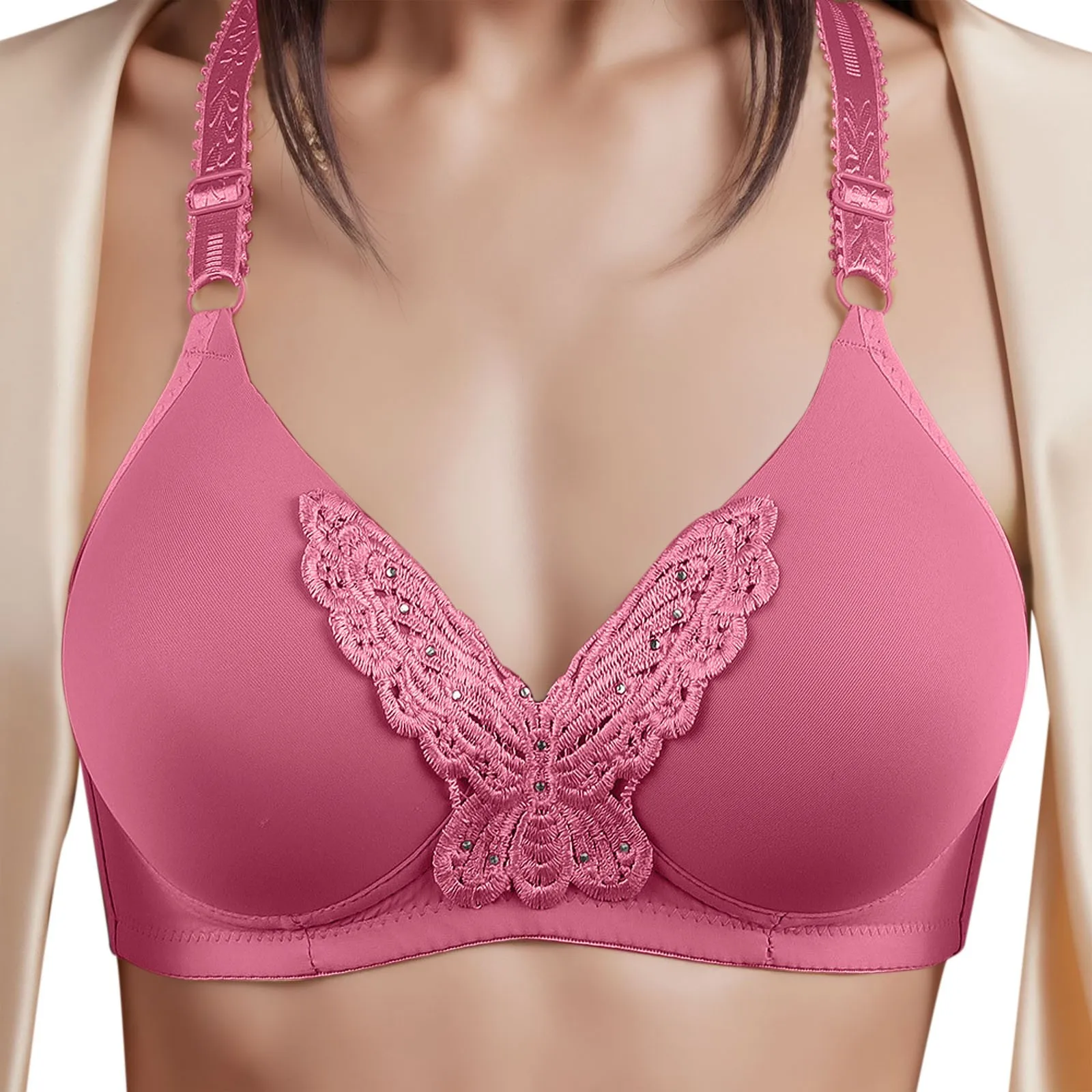 

Women Wireless Bras Push Up Butterfly Pattern Thin Intimates Underwear Sexy Gathered Breathable Comfortable Bralette Lingerie