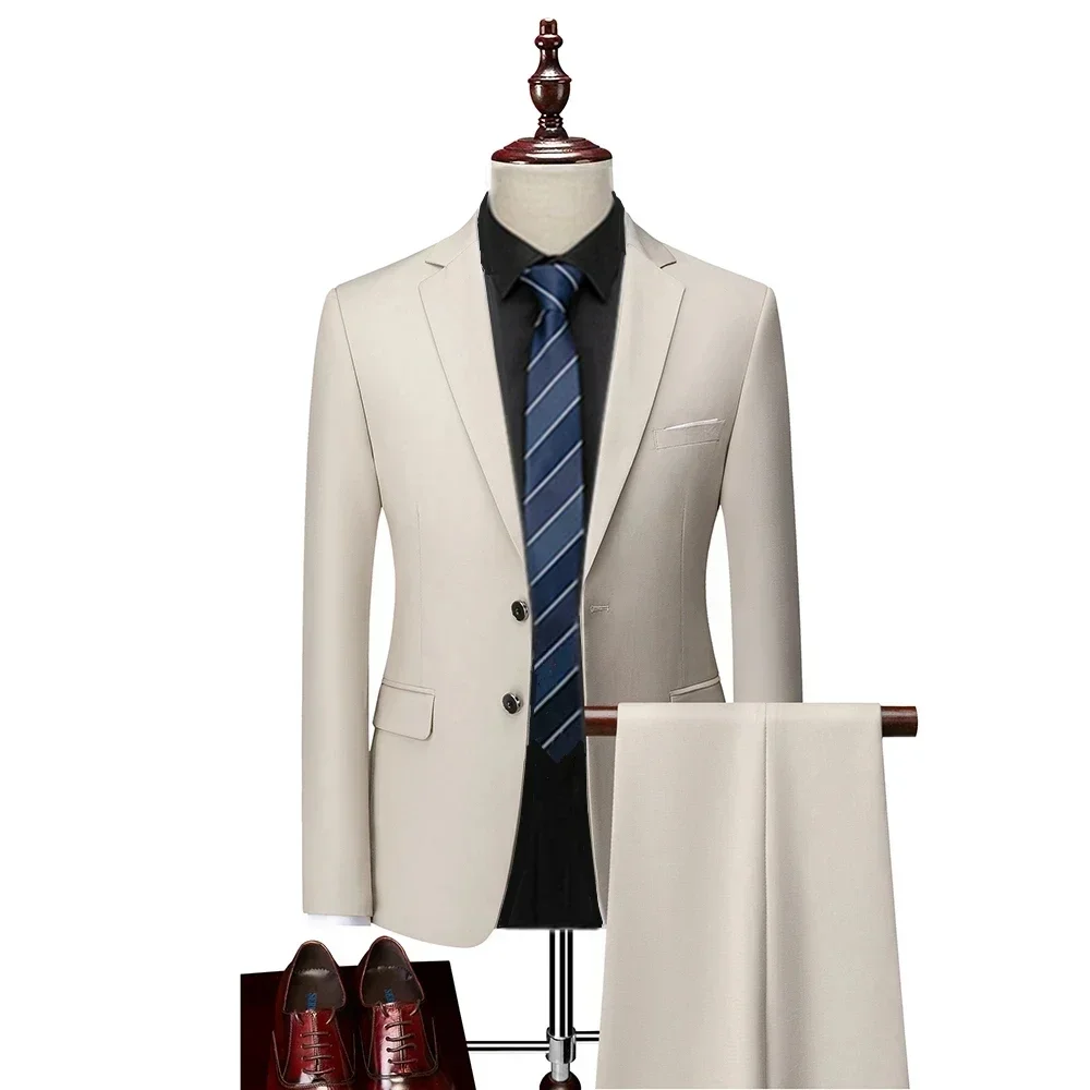 Spring Autumn Fashion New Men's Business Casual Solid Color Suits / Male One Button Blazers Jacker Coat Trousers Pants