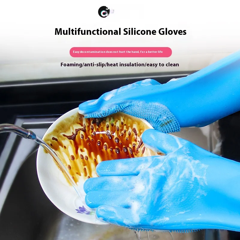 Dishwashing Cleaning Gloves Household Sponge Scrubber Magic Silicone Rubber Dish Washing Gloves Kitchen Cleaning Tools dishwashing gloves