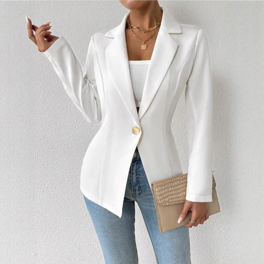 Women Slim Fit Solid Blazer for Spring Summer Business Workwear