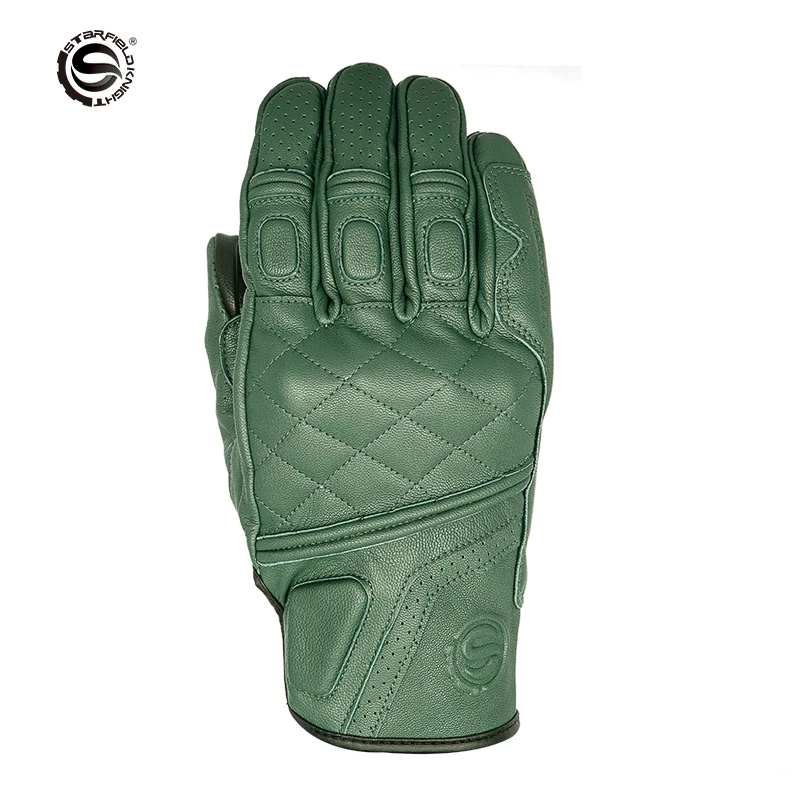 

SFK Green Motorcyle Gloves Genuine Goatskin Leather Summer Breathable Motocross Guantes Touch Screen Wear-resistan Knights Gears