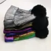 Knitted Winter Hats for Women Beanies Knitted Female Beanie Caps Fur Pom Pom Paillette Bling Hat Warmer Bonnet Ladies Casual Cap 3