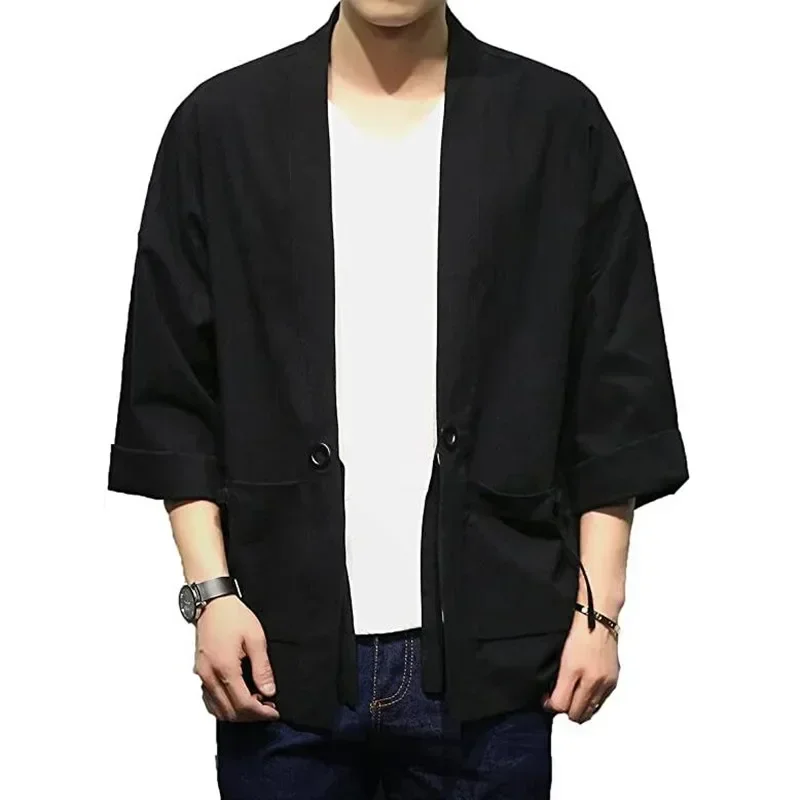 Japanese Kimono Japanese Kimono Cardigan Japanese Kimono Shirt Summer Men Cotton Blends Linen Open Front Cardigan Embroidery Kimono Jackets