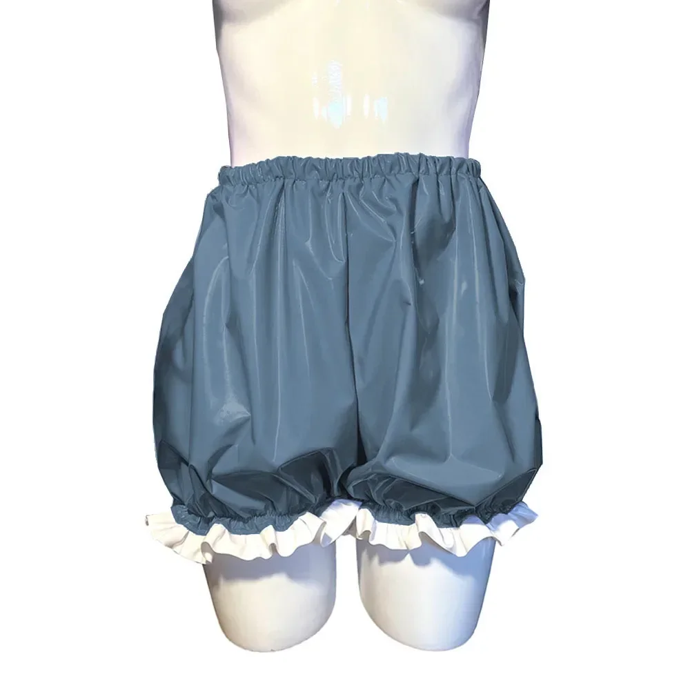 Unisex Sexy Lingerie High Waist Loose Pumpkin Shorts PVC Faux Latex Short Pants Wetlook Lolita Shorts Cosplay Casual Bottoms