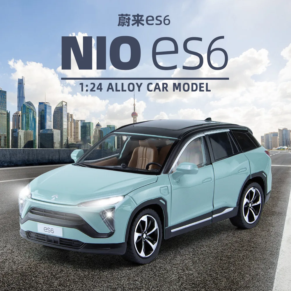 

1/24 Weilai NIO ES6 Alloy Die-casting New Energy Model Sound And Light Pull Back Vehicle Toys Cars For Kids Original Box Gift