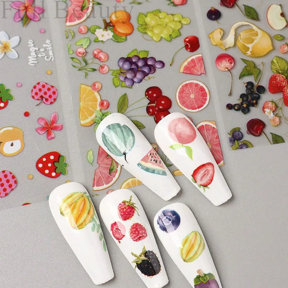 Nail Transfer Stickers Fruit Design Gel Decals Holographic Foil Slider Decoration Art DIY Manicure Accessories Tool 10 Rolls/Box