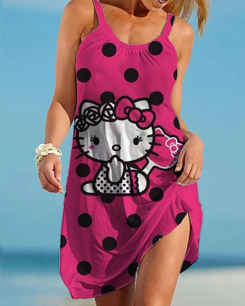 

Ladies 2023 Hello Kitty Loose Summer Sexy Backless Camisole Dress Summer Bohemian Casual Party Elegant Dress