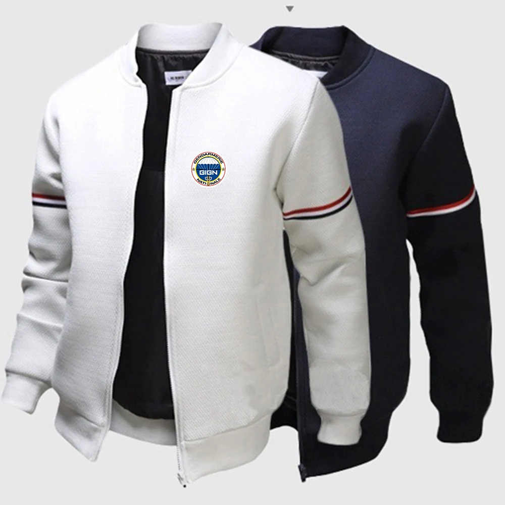 

France Gendarmerie GIGN Men Casual Baseball Uniform Jacket Print Bomber Sport Zipper Coats Stand Collar Long Sleeve Streetwear