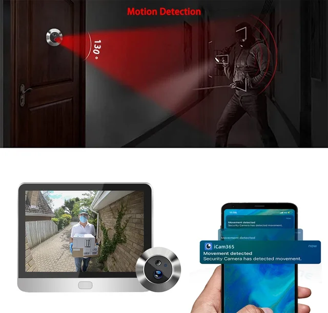 iCam365 Wireless Door Peephole Video Viewer with One-Way Audio 3MP 2.4G WiFi Home Security Camera with Screen for Home Safety 5