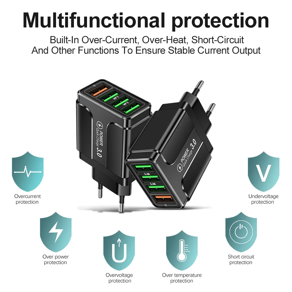 20W Multi ports USB Charger Fast Charging Charger For iPhone Samsung Galaxy S24 Ultra Xiaomi iPhone 16 15 Quick Charger Adapter