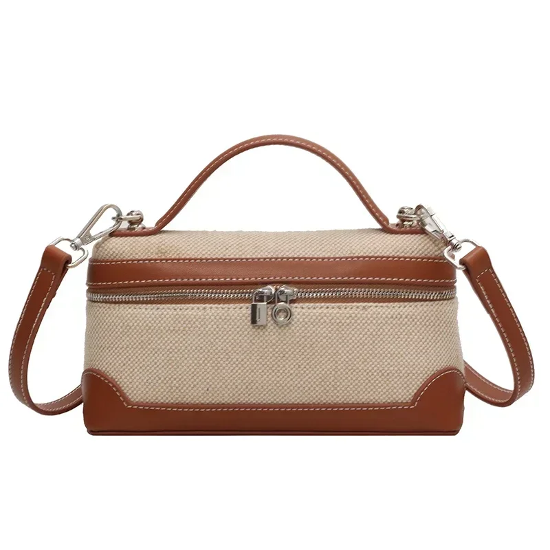 Canvas Bag Shoulder Bag Ladies Handbag Underarm Bag Crossbody Bag Canvas Women's Box Shoulder Bag Zipper Patchwork Sewing Thread Makeup Bag Fashion Crossbody