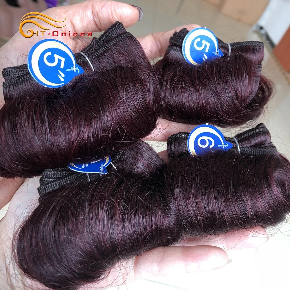 Human Hair Extensions Human Hair Bundles Human Hair Bulk Brazilian Curly Hair Weave Bundles 100% Human Hair 4 Bundles1B/27/30/Burgundy Bundles Extension 5 5 6 7 Inches Remy