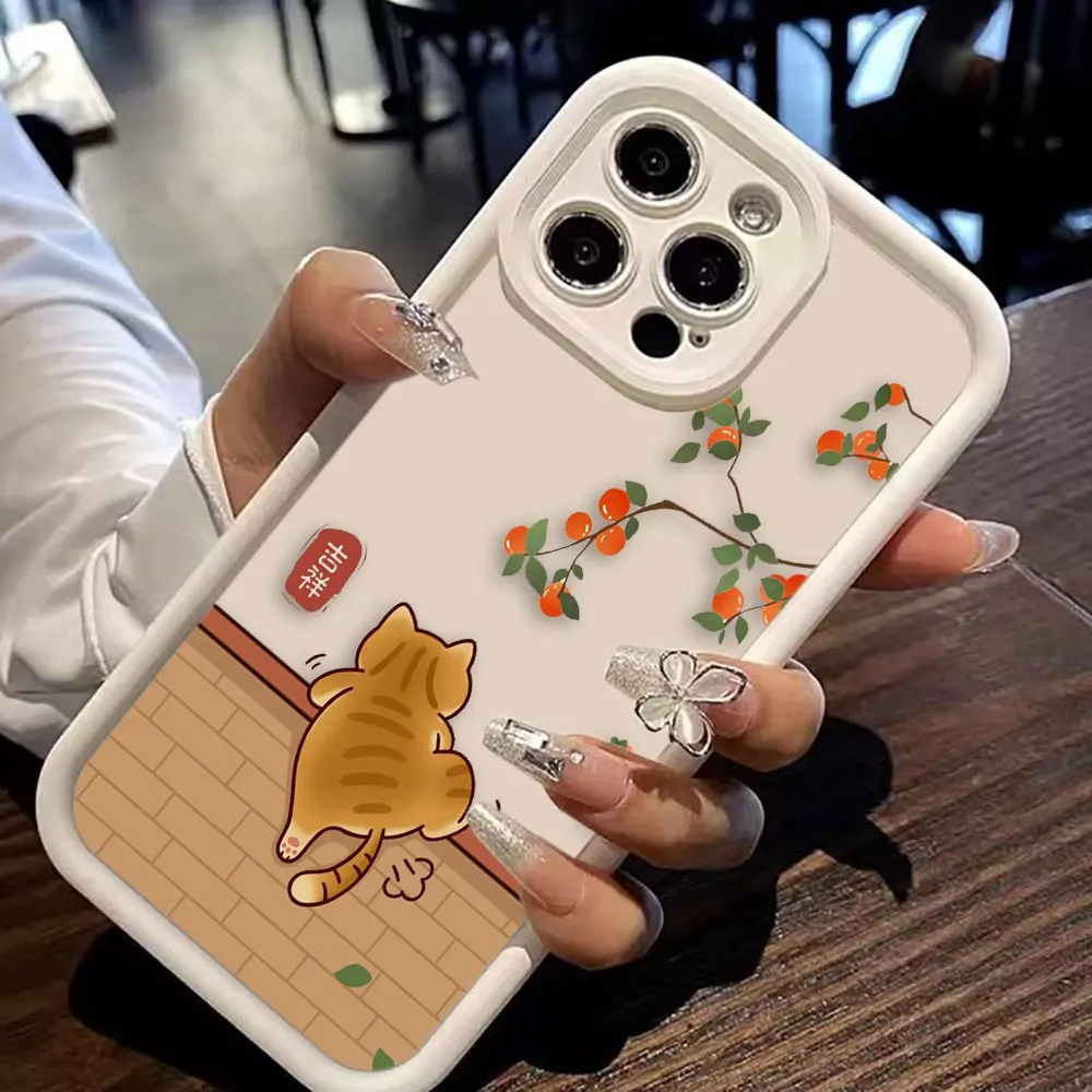 Whimsical Orange Black Cat Design Phone Case Cover