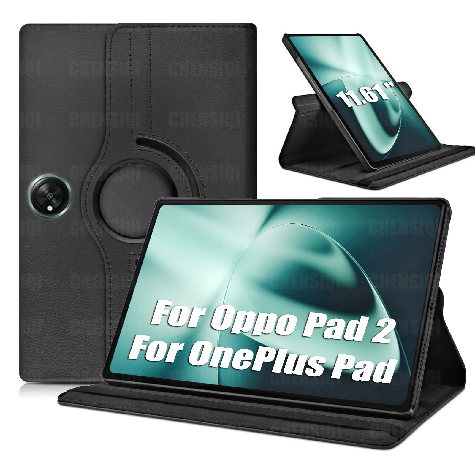 Case for OnePlus Pad / Oppo Pad 2 (11.61 inch) 2023 PU Leather Cover Sleep Wake Function 360 Rotating Stand Protective Shell