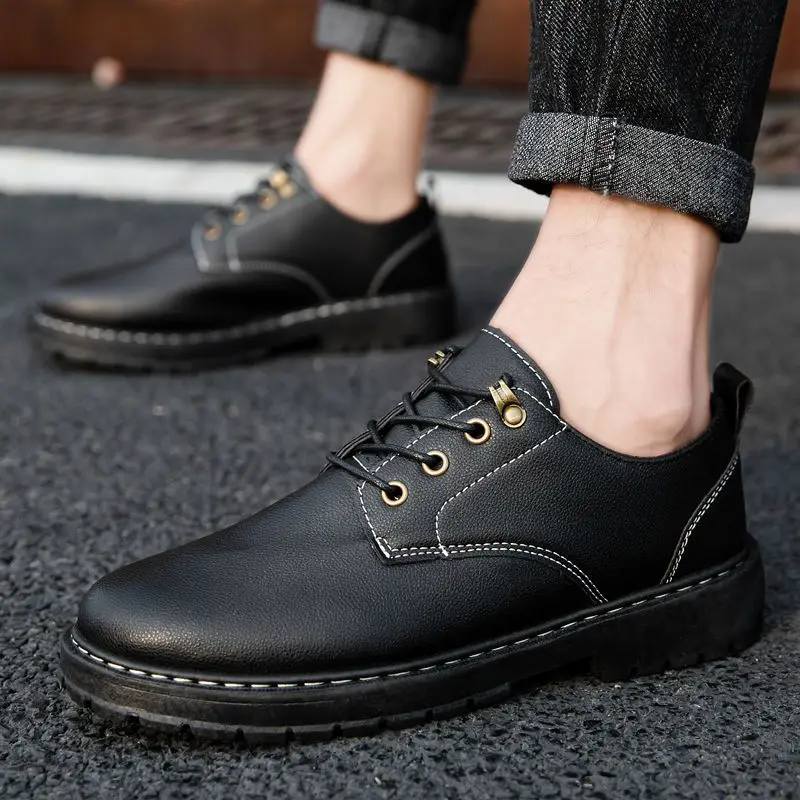 Office Men's Leather Shoes Platform Thick Sole Brogue Male Casual Shoe Round Toe Summer Sale Comfortable Cowhide Slip-on New In