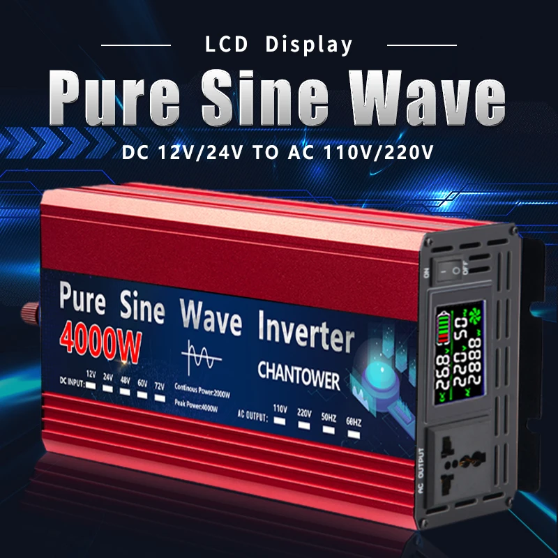 

Pure Sine Wave Inverter 12V 220V 24V 110V 2200W 3000W 4000W Solar Car Inverter Auto Portable Power Voltage Converter with LCD