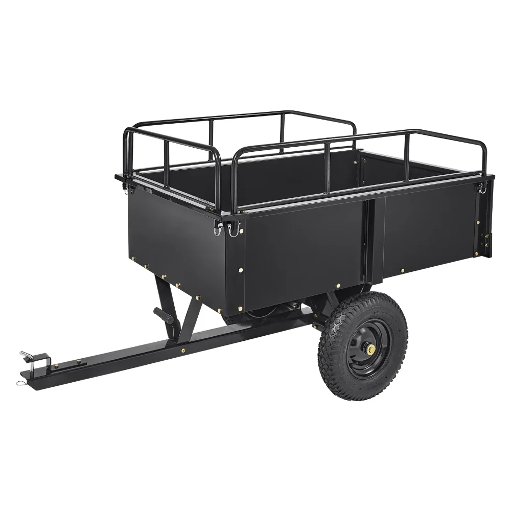 Lawn Mower Trailer, Heavy Duty ATV Trailer Dump Cart Tow Behind, Capacity 750lbs, 15 Cu.Ft. Garden Yard Trailer, Black Mesh