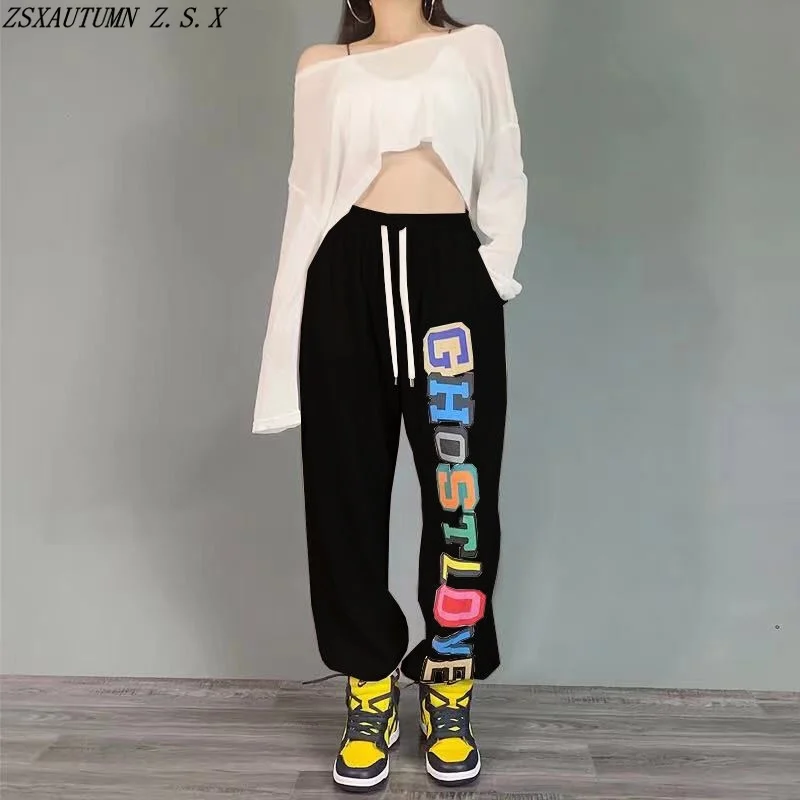 

Streetwear Fashion Sweatpants Female Hip-hop Wide Leg Trousers Printed Letter High Waist Loose Casual Dancing Pants Women's