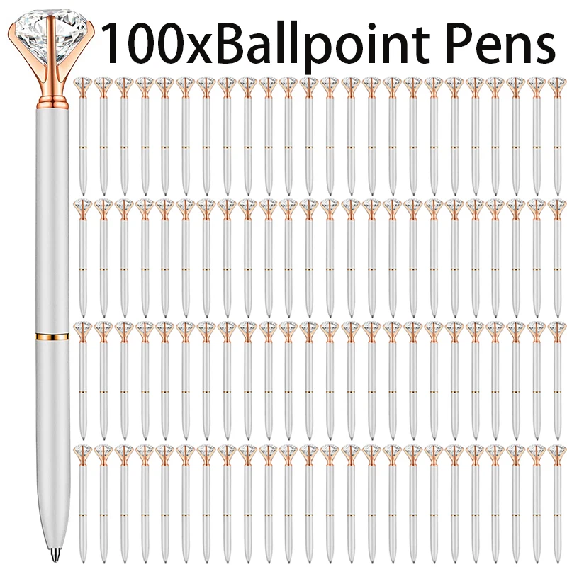 

100Pcs Bling Crystal Diamond Pen Metal Ballpoint Pens for Office School