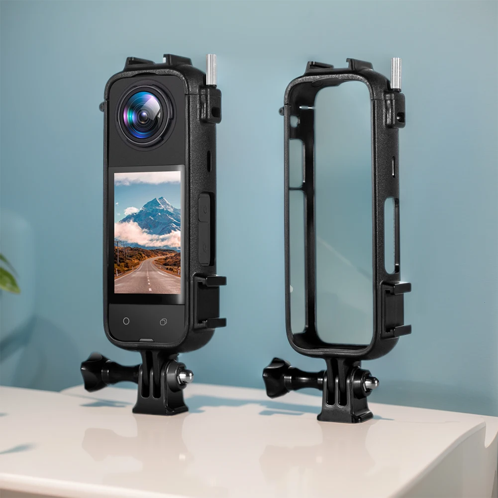 어댑터 마운트 및 나사가 있는 PC 플라스틱 보호 프레임, Insta360 X4 용 내구성 하우징 케이지, 1/4 인치 나사 구멍 및 2 콜드 슈
