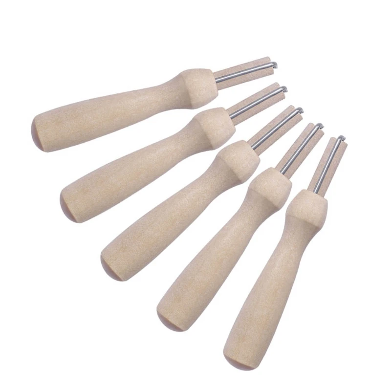 5pcs Useful Poking Felting Needles Solid Wooden Handle Holder with Felting Needles Felted Animal Needle Supplies