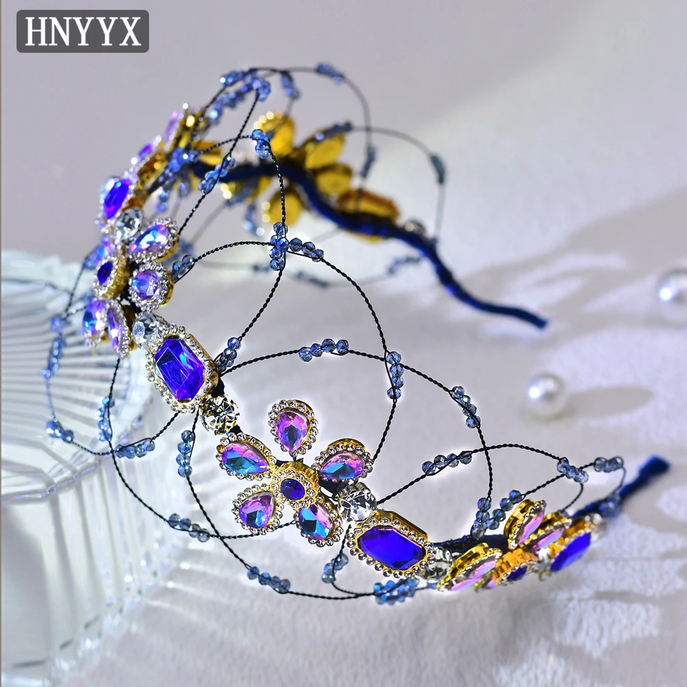HNYYX Luxury Crystal Headband Sparkling Rhinestone Hair Accessories Flower Hairhoops Vintage Hair Pieces Party Hair Wear A144