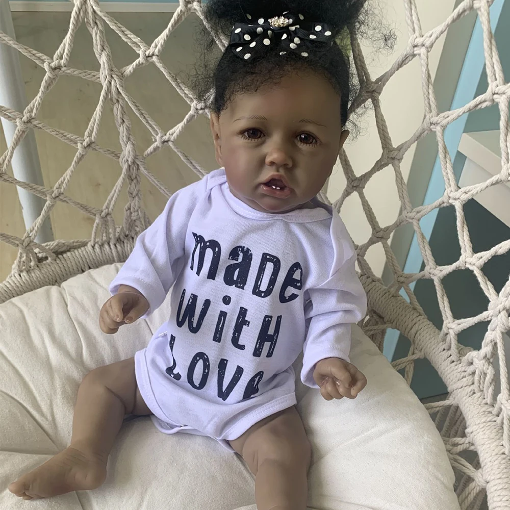 

Reborn Baby 22 Inches Lifelike Newborn Cute Saskia Full Vinyl Silicone Girl Toddler Doll Finished Black Skin Painted Children