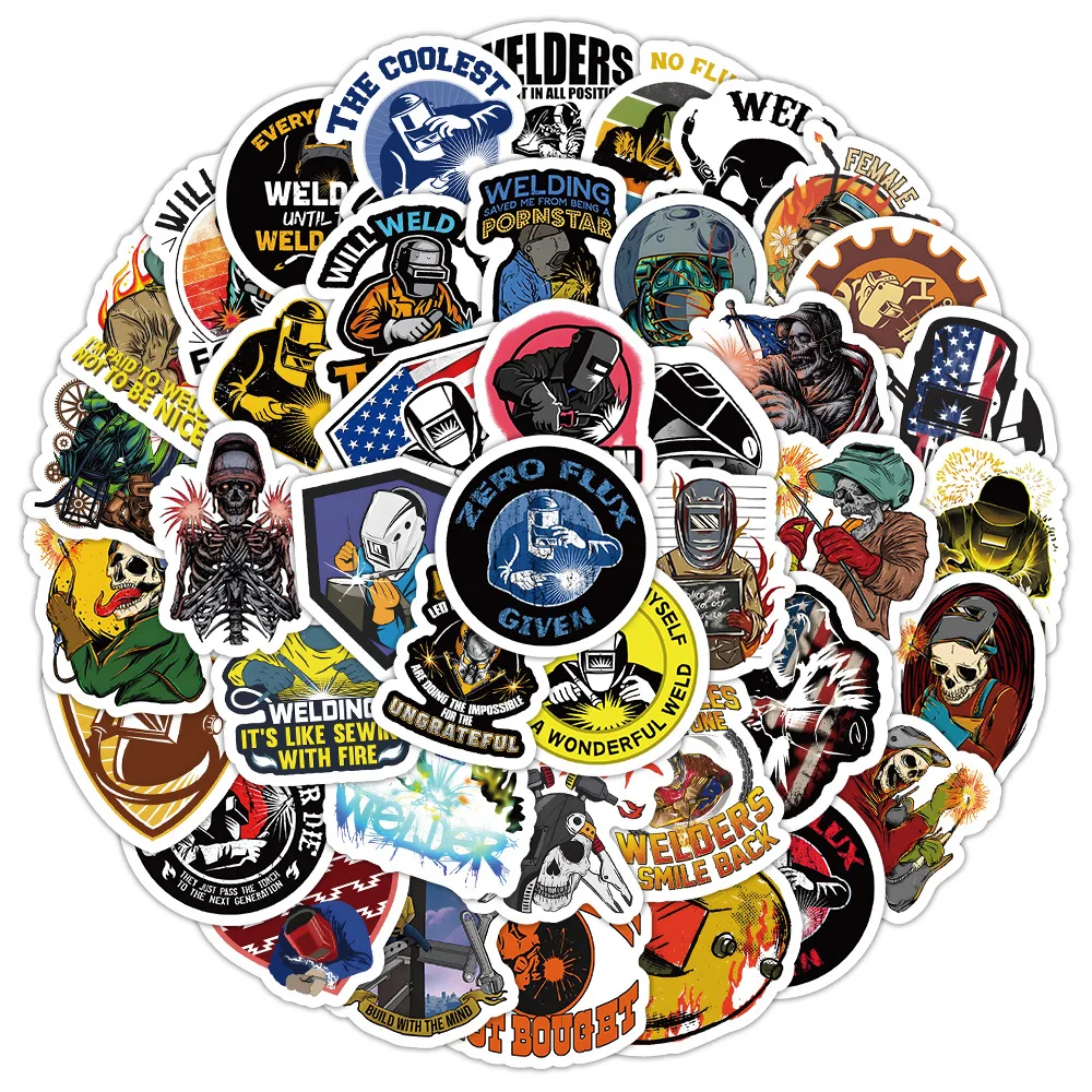10/30/50/100PCS Cartoon Welder Sticker Waterproof Decal
