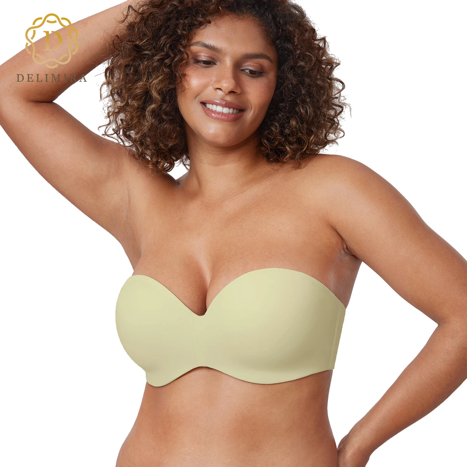 

DELIMIRA Strapless Bra for Women Underwire Lightly Lined Multiway Plus Size Full Coverage Bandeau Bras for Big Busted