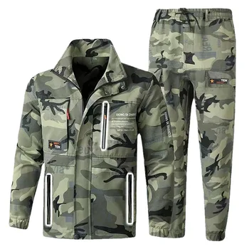 남성용 위장 세트, 멀티 포켓, 내마모성 카고 슈트, 야외 캐주얼 재킷 바지, 남성 낚시 의류, 봄 가을