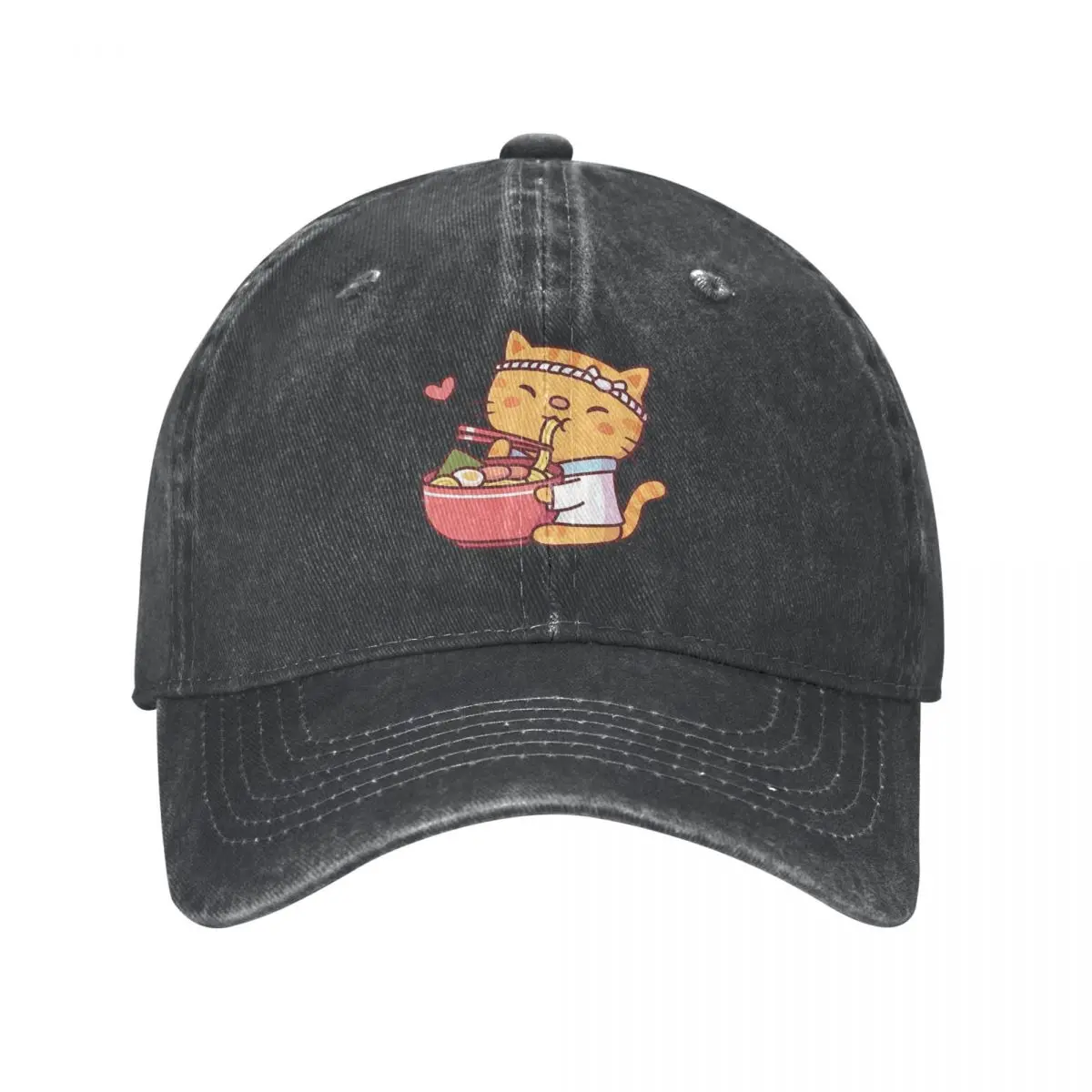 

Cute Tabby Cat Chef Eating Ramen Noodles Baseball Caps Fashion Denim Hat Outdoor Adjustable Casquette Sports Baseball Cowboy Hat