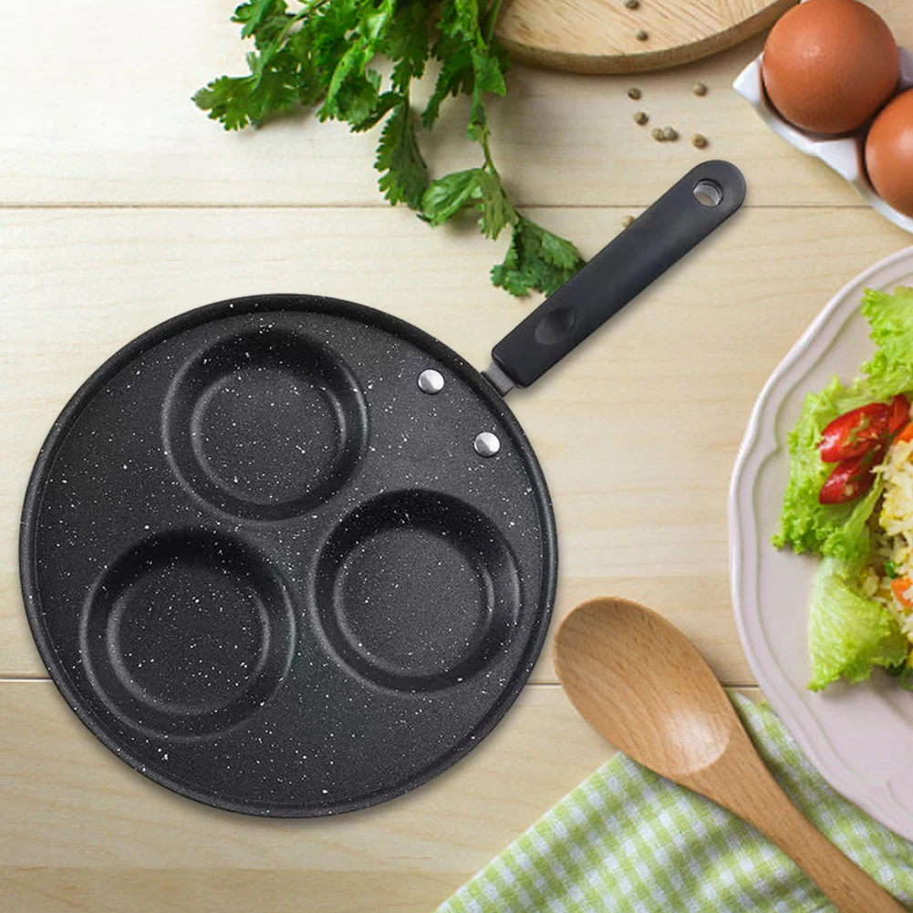 3-hole Ham Pancake Egg Cooking Pan Non-Stick Multipurpose for Burger Crepes Steaks Suitable for Gas Stove Induction Cooker