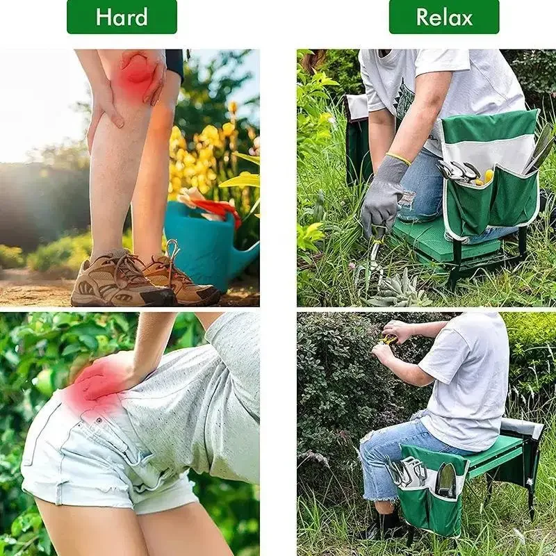 Garden Folding Chair Portable Garden kneeler Rest Stool Foam Seat Kneeling Pad Detachable Tool Bag