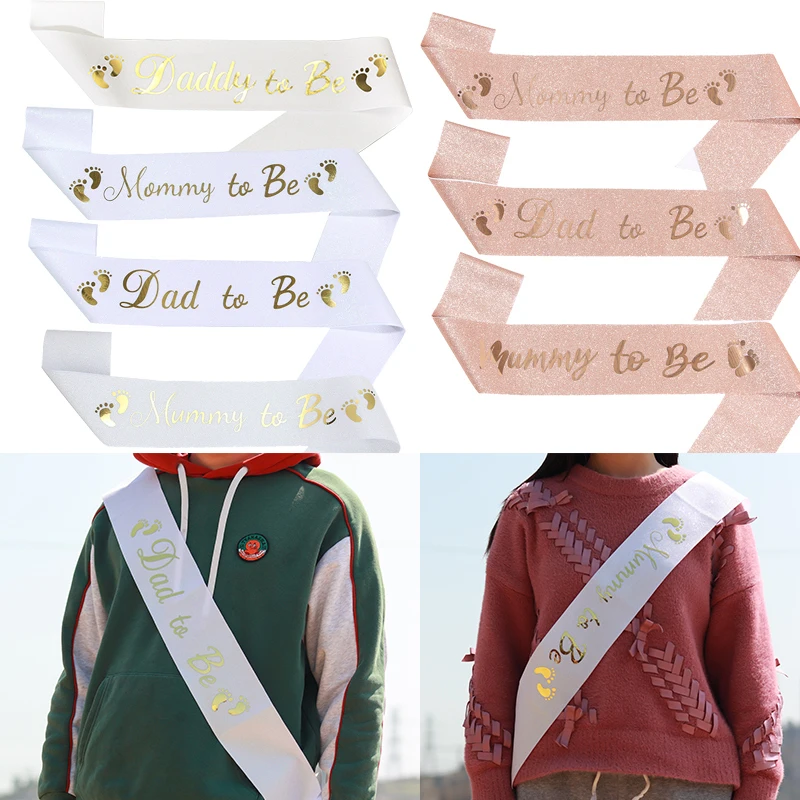 Nuovo Design Baby Shower Mommy To Be Birthday Party Headband Satin Sash Spilla Set Daddy To Be Satin Sash Boy Girl Gender Reveal