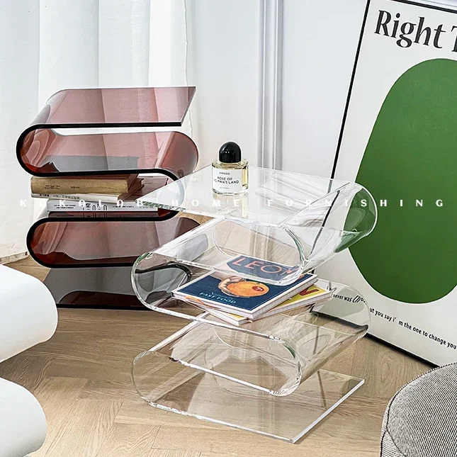 Nordic Transparent Book Shelf Acrylic Personality Side Table Living Room Furniture Home Decor Small Bookshelf Magazine Rack