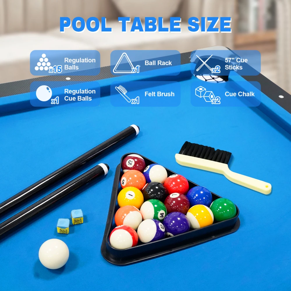 Portable Pool Table, Includes Full Set of Balls, 2 Cue Sticks, Chalk, and Felt Brush,Folding Pool Table,Simple Assembly Needed