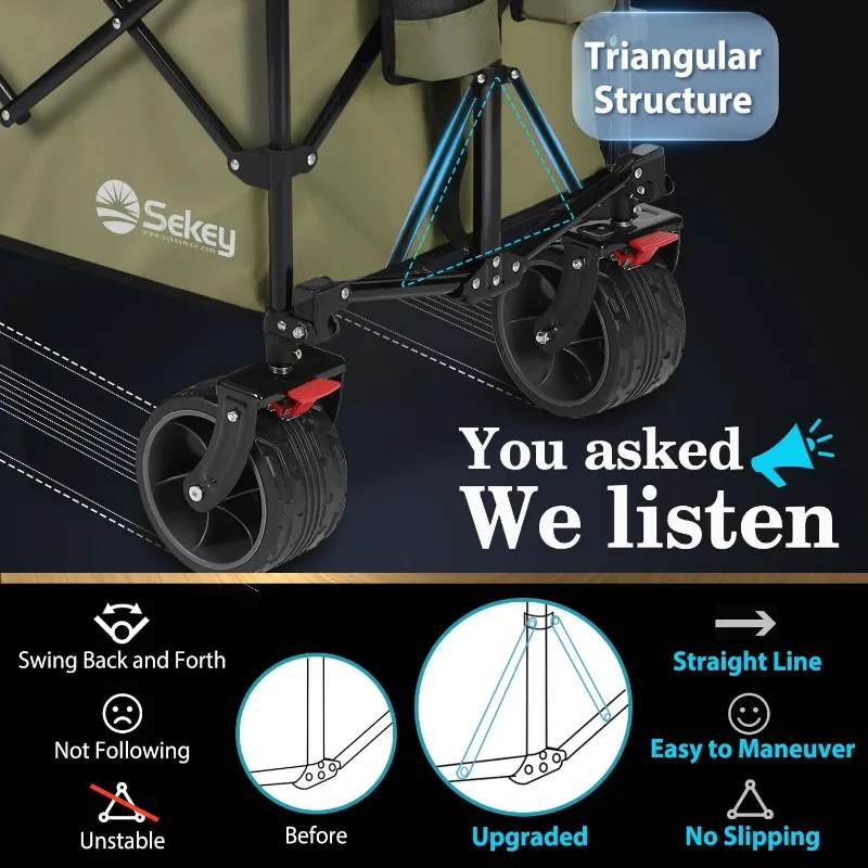 Camping cart,Sekey 220L Collapsible Foldable Wagon with 330lbs Weight Capacity, Heavy Duty Folding Utility Garden Cart with Big 5