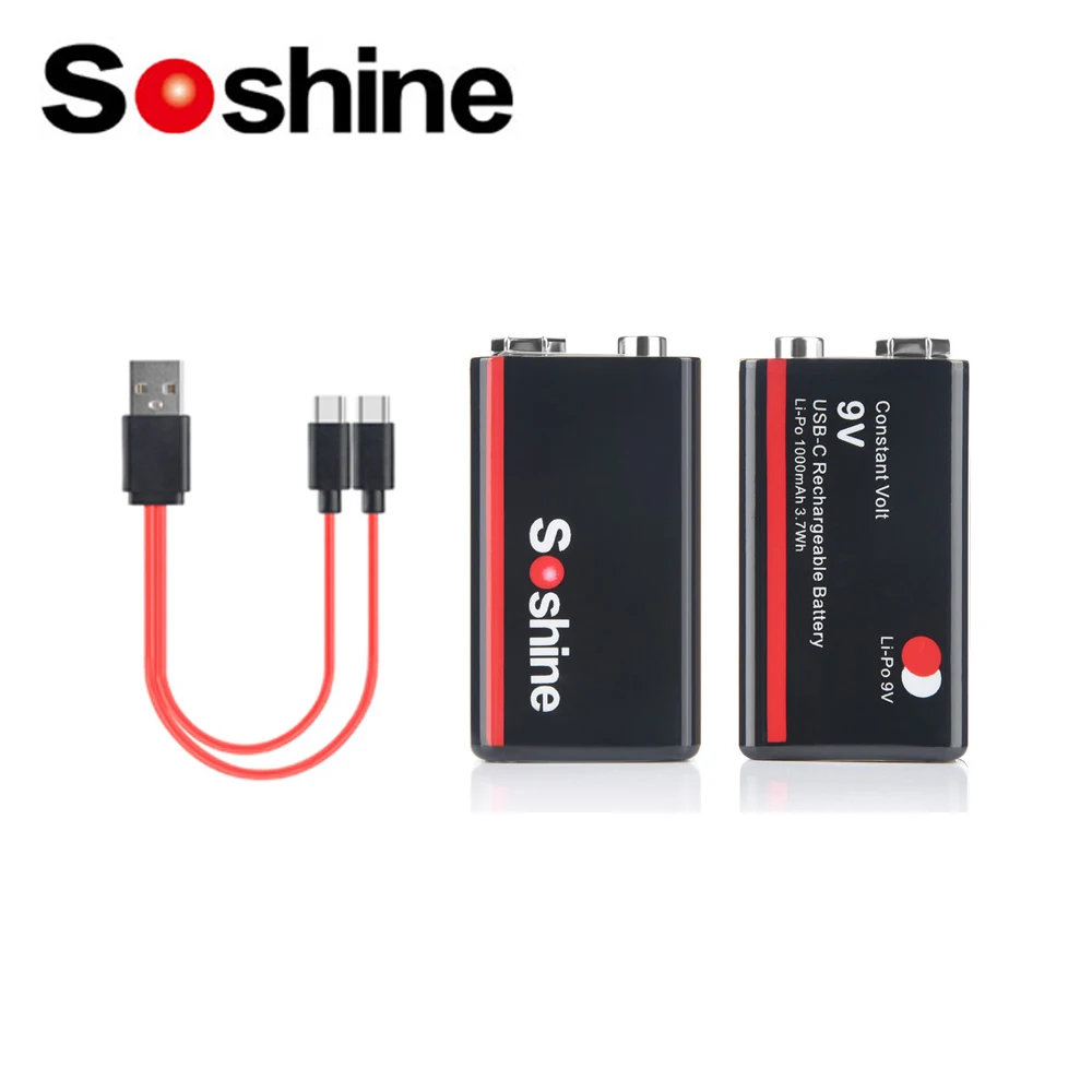 

Soshine 9V 6F22 1000mAh Li-po Battery 9V USB Lithium-ion Batteries Constant Voltage 9V Output USB Li-ion Rechargeable Batteries