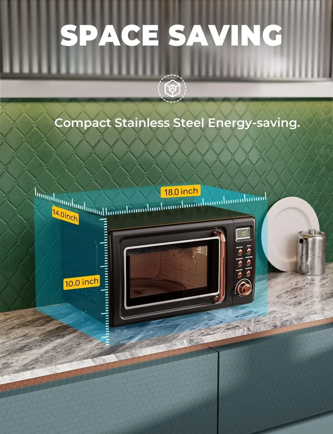 Microwave Oven, SIMOE Retro Small Countertop Microwave 0.7 cu. ft. 700W with 8 Auto-cooking Set(Black) 5