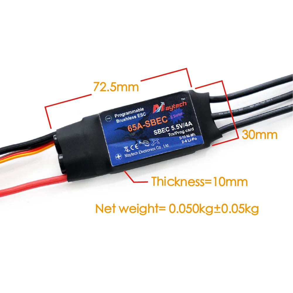Maytech RC Airplane ESC 65amp with 5.5V 4A SBEC 2-6S Electronic Speed Controller Multicopter Parts High Quality images - 6