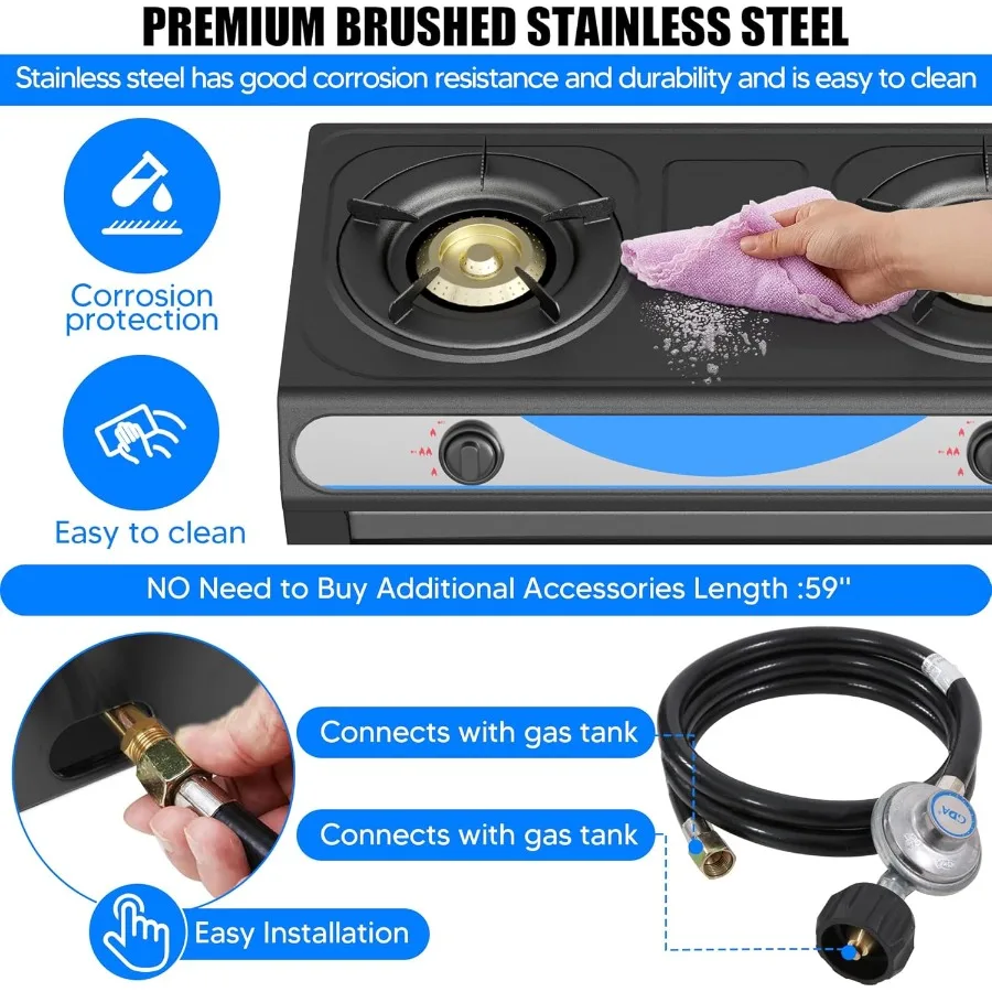 Propane Gas Stove 2Burner with Auto Ignition Portable Stainless Steel Cooktop 19000 BTU hr Ideal for Outdoor Kitchens Compact a