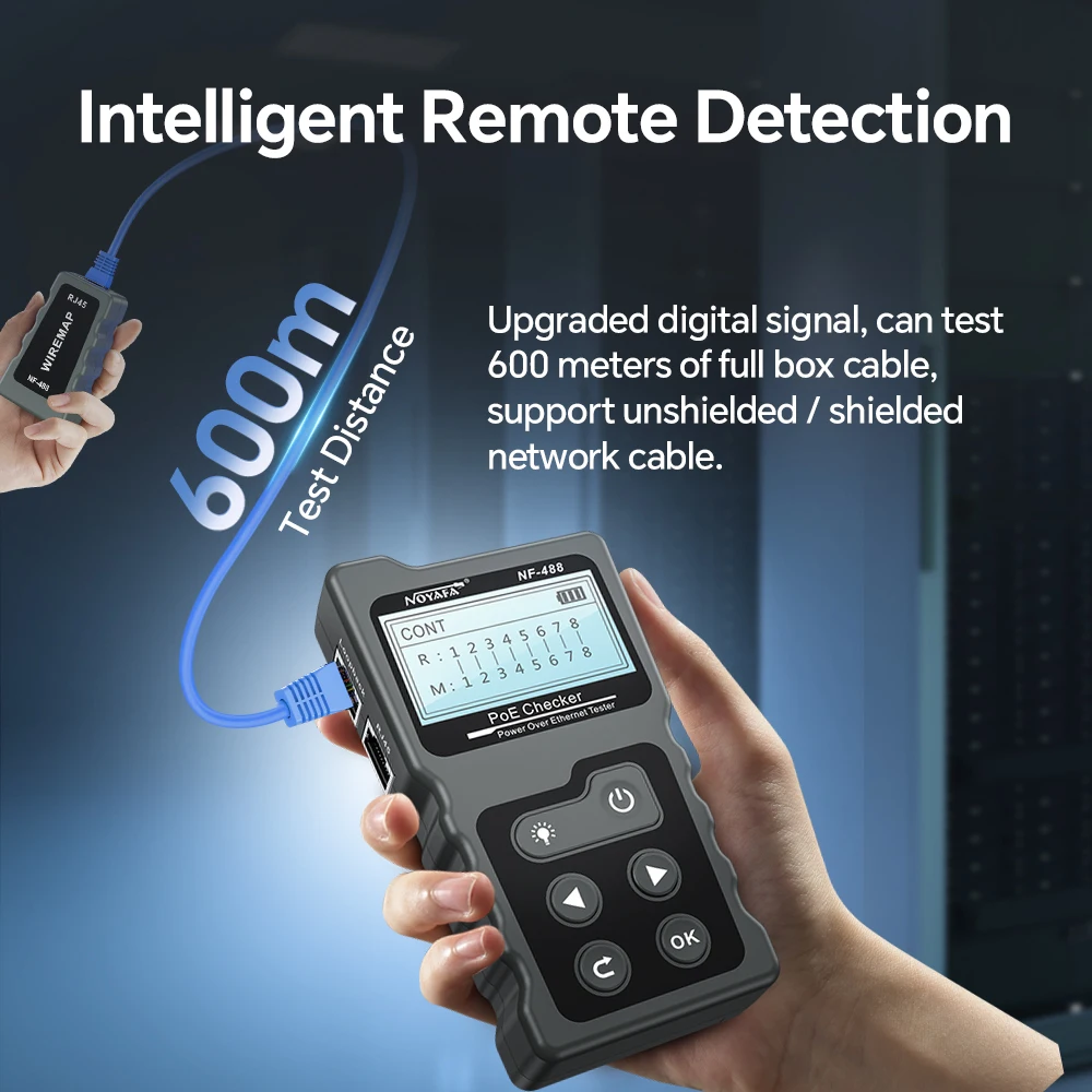 Noyafa LCD Network Cable Tester Lan Test PoE Checker NF-488 Inline PoE Voltage Current Tester With Cable Tracker the Ethernet network cable tester