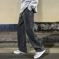 25 New Streetwear Loose Jeans Men Korean Style Fashion Loose Straight Wide Leg Pants Men's Brand Clothing Black Light Blue