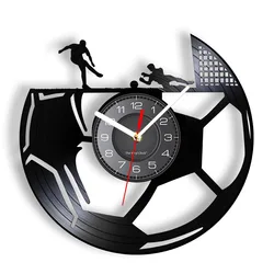 Football Vinyl Record Wall Clock For Bedroom Home Decor Clock Forward And Goalkeeper Laser Cut Music Album Decorative Wall Watch
