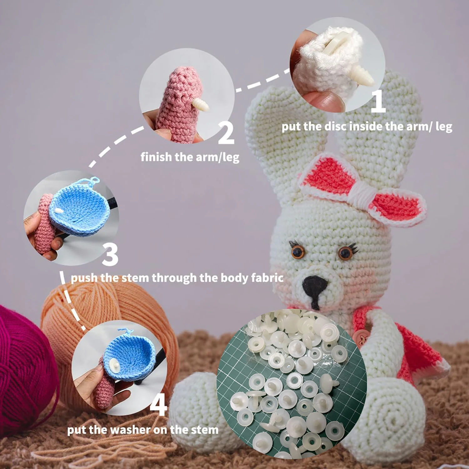 10-50Sets 20mm DIY Doll Joints Doll Skeleton Joint Plastic Safety Joints Body for Crochet Stuffed Animal Making Doll Joints