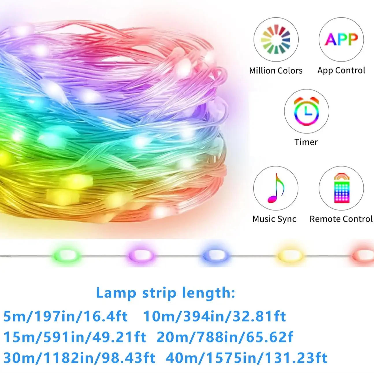 Bluetooth LED Strip Lights RGB LED String 20m 10m 5m DIY Smart IC APP Remote Fairy Lights Garden Party Christmas Wedding Decor