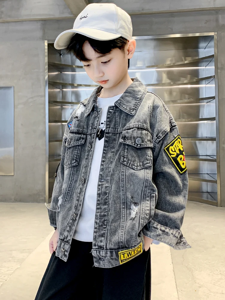 Spring Fall Boys Casual All Match Denim Jacket 4-14 Years Kids