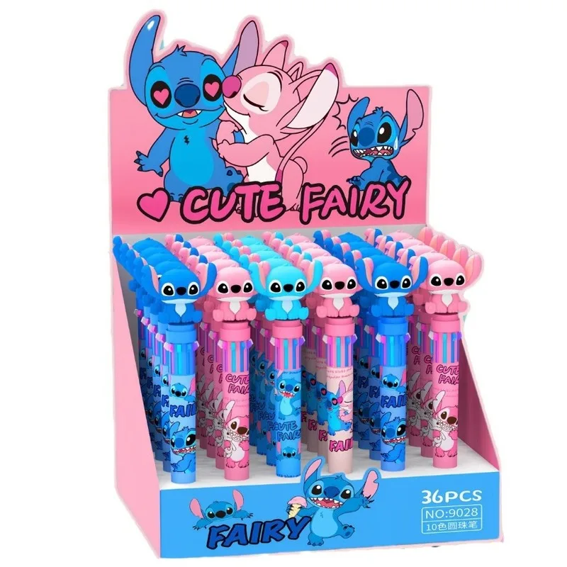 Disney Ballpoint Pen Cartoon Stitch 10 Color Marker 0.7mm Kids Graffiti Multicolor Hand-held Pen Students Learn Stationery 36pcs ballpoint pen