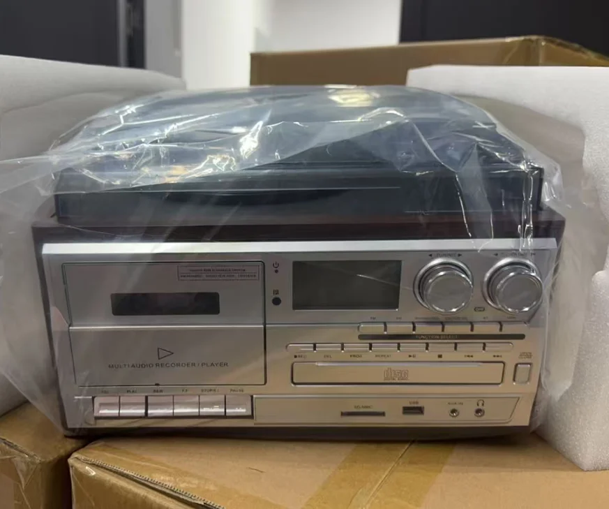 레트로 바이닐 레코드 플레이어 다기능 CD 플레이어 블루투스 스피커 카세트 USB 플래시 드라이브 라디오 - 빈티지 음악 플레이어